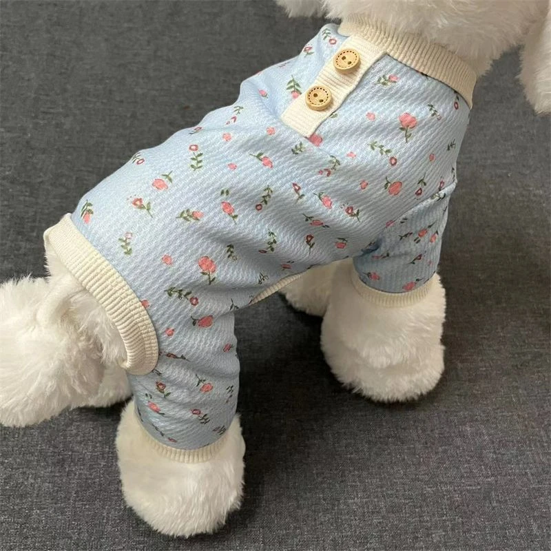 宠物碎花四脚衣泰迪比熊博美小型犬秋冬加绒装狗狗家居宠物衣服