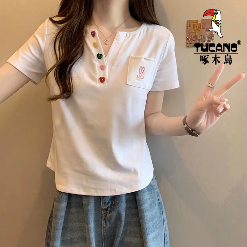 啄木鸟夏季女装显瘦百搭春秋长袖女t恤修身显瘦短袖t恤洋气上档次