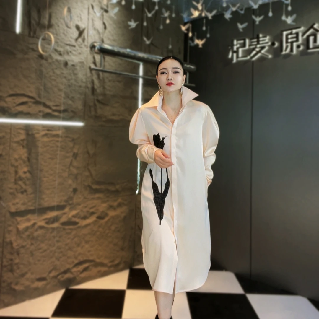 麦子原创设计2024秋季新款轻奢百搭连衣裙高级显气质香槟色衬衣裙