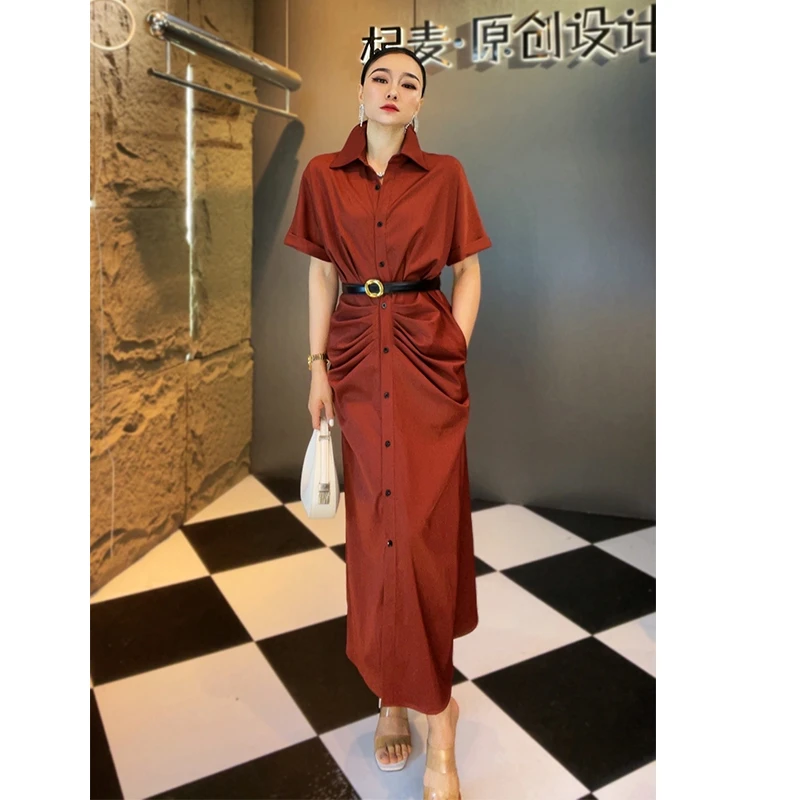 麦子原创女装连衣裙中长款显瘦轻奢气质时尚法式小众收腰轻熟衬衫