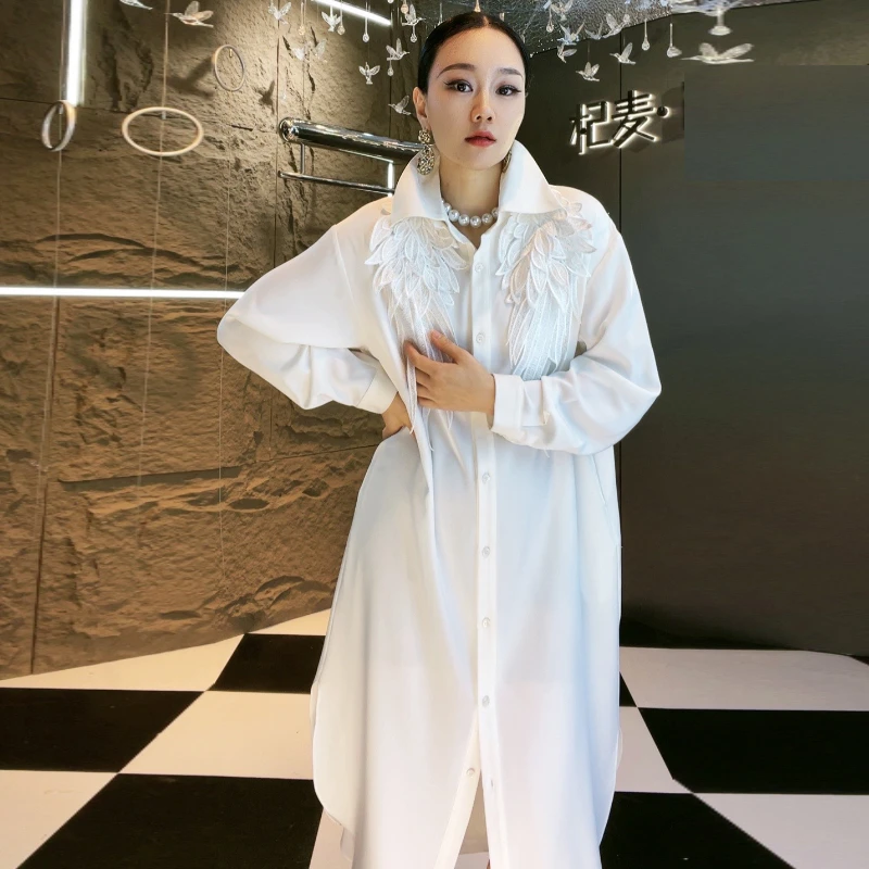 连衣裙女装中长款气质时尚百搭设计师显瘦白色宽松长袖轻奢70