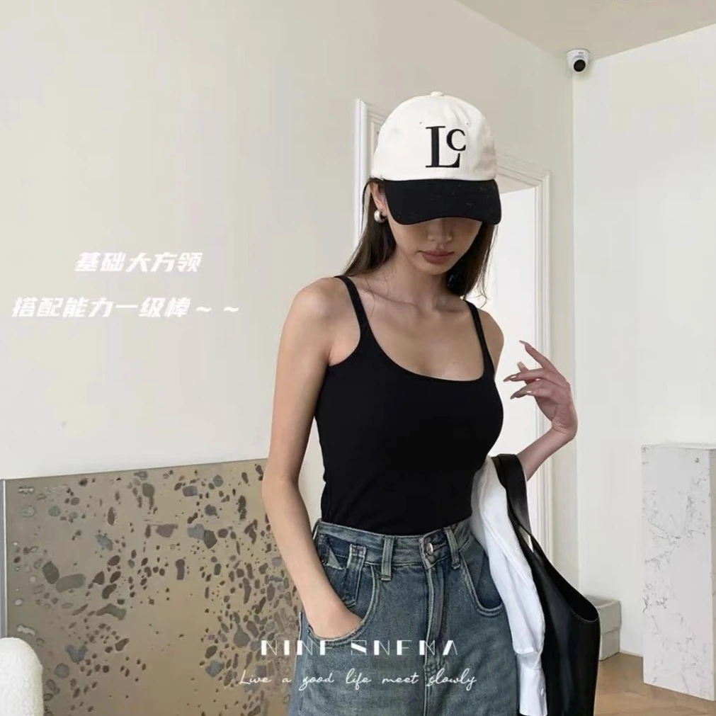 欧美复古方领磨毛背心【带胸垫】女内搭6699#