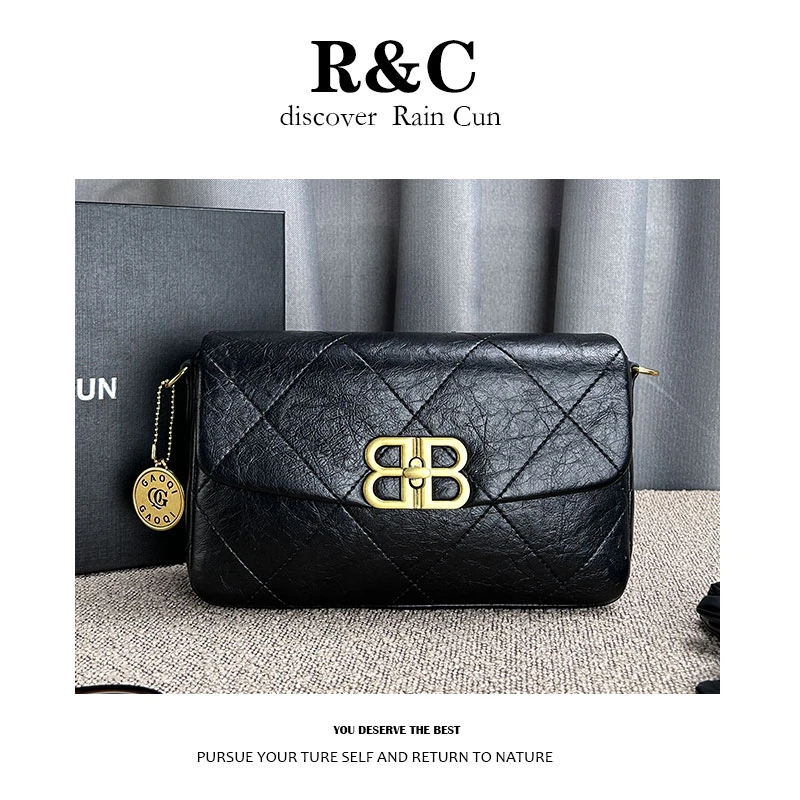 【R&C】单肩斜跨真皮女包大容量单肩百搭简约手提包潮流肩包 68198