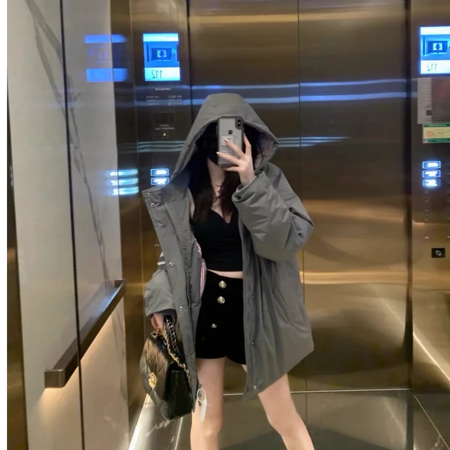 秋冬学院风背带双色羽绒服情侣款