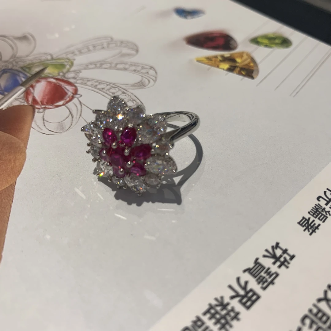 非金属合成锆石戒指 设计款戒指配镶立方氧化锆石