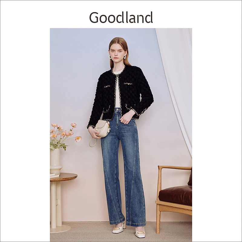 【小香风】Goodland美地女装秋季亮眼珠片针织衫休闲外套