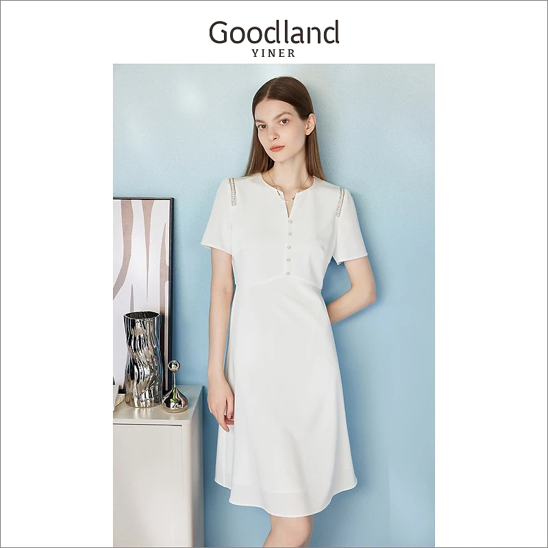 【紫雾春城】Goodland美地尤莱特女装夏季凉感四面弹显瘦连衣裙