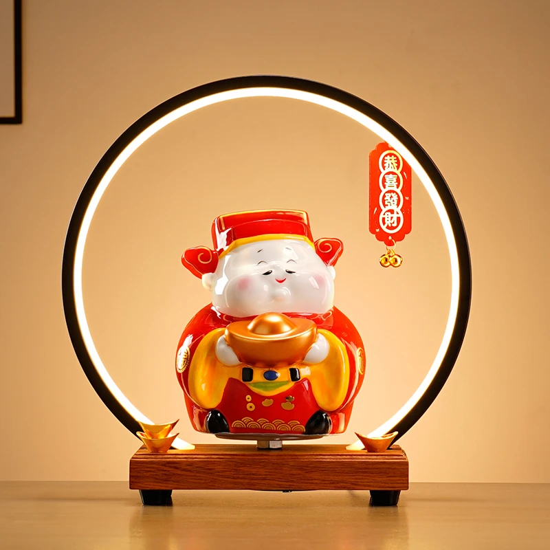 自动旋转财神爷摆件办公室家用陶瓷招财存钱罐送店铺开业乔迁礼品