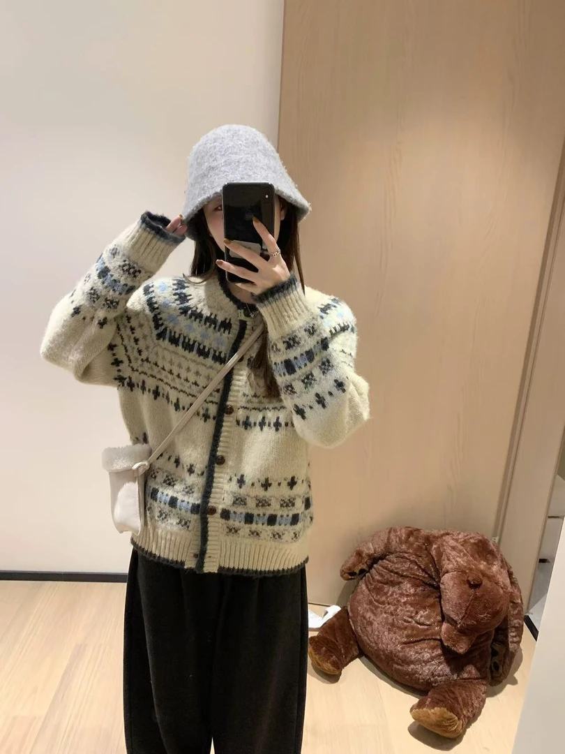 【韩11】韩系费尔岛开衫毛衣百搭显瘦暖冬女19798