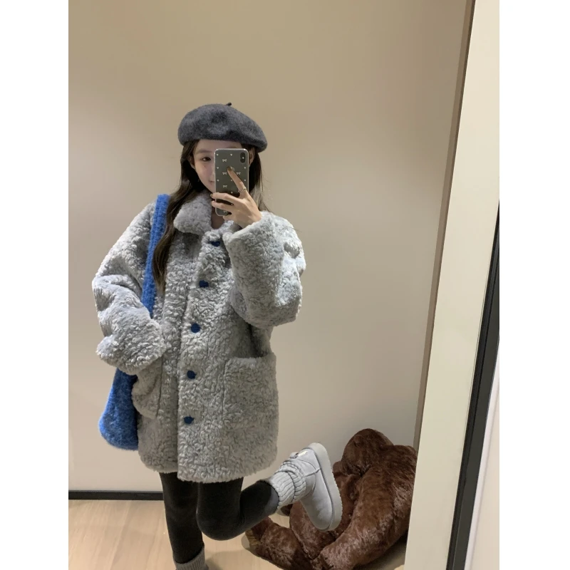 【现货】韩系卷卷毛翻领宽松外套92339