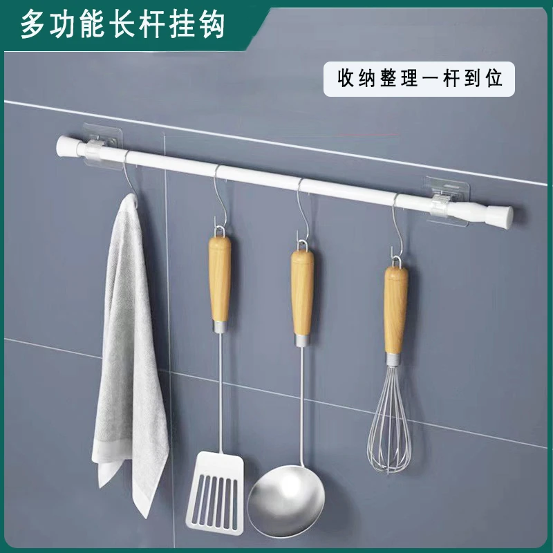 免打孔帘杆挂钩粘贴式窗帘杆夹固定器支架伸缩杆粘钩