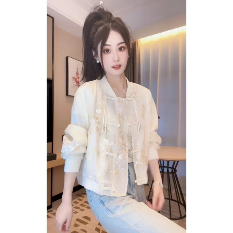 【蒹葭苍苍】2024新款设计感百搭重工绣花新中式国风上衣女外套