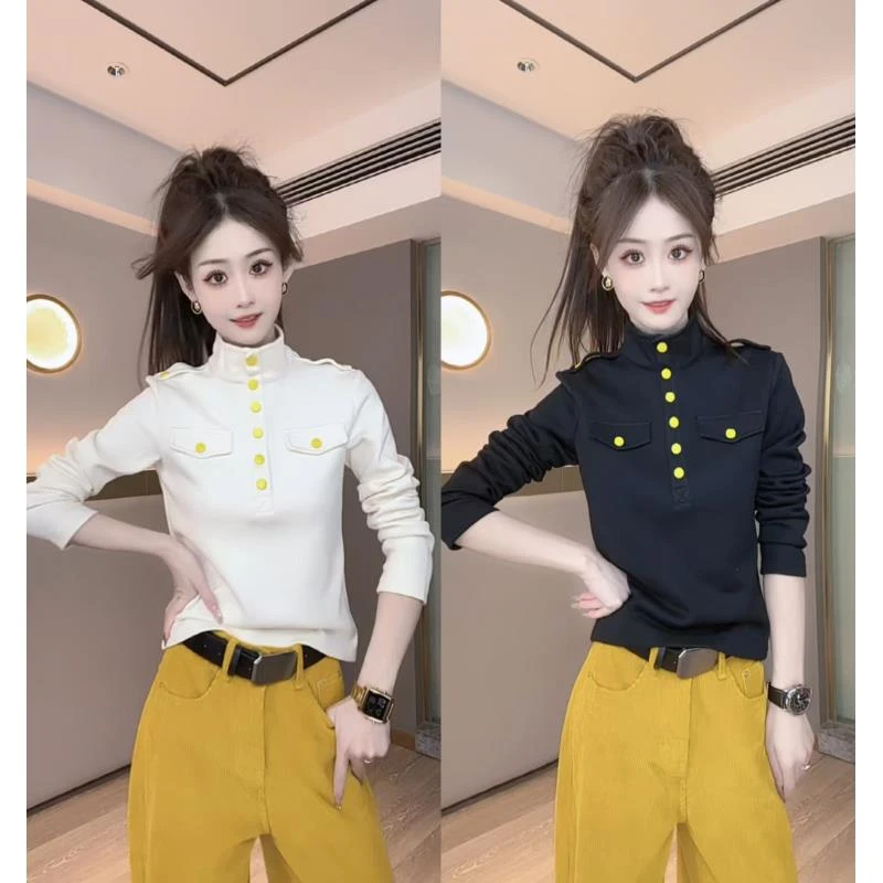 【高领双兜】单件上衣减龄气质长袖时尚宽松设计感修身高领上衣