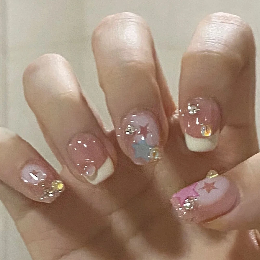【短款】多巴胺美甲甜酷风学生美甲奶芙甜心穿戴式美甲贴成品贴片59