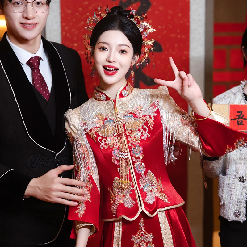 秀禾服婚服2025新款出阁嫁衣出嫁结婚高端大码红色婚礼修身奢华