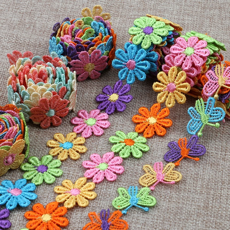 彩色小花朵花边辅料花瓣窗帘的装饰手工DIY麻绳饰品贴花材料织带