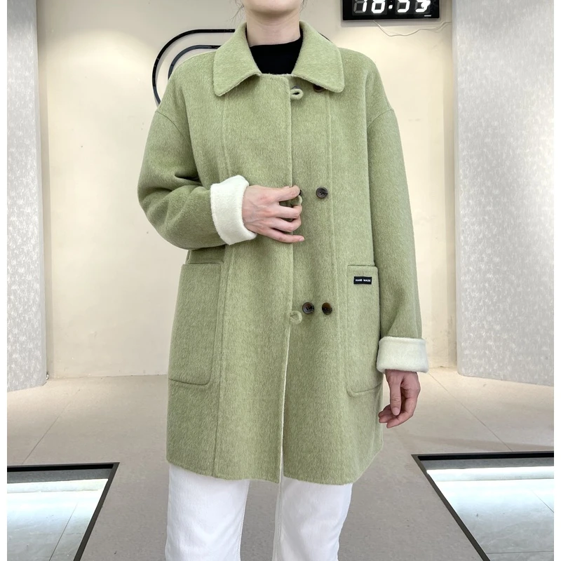 彩搭n602--中长款时尚双面呢大衣气质双面羊毛大衣毛呢外套