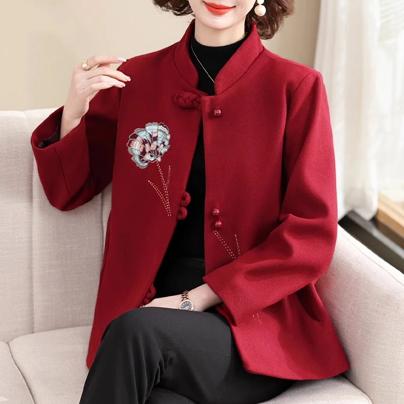 妈妈秋冬装毛呢外套小个子新款中老年女春秋喜婆婆婚宴装呢子大衣