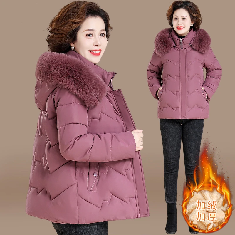 中年妈妈冬装外套加绒加厚棉袄女秋冬季中老年奶奶装洋气大码棉衣