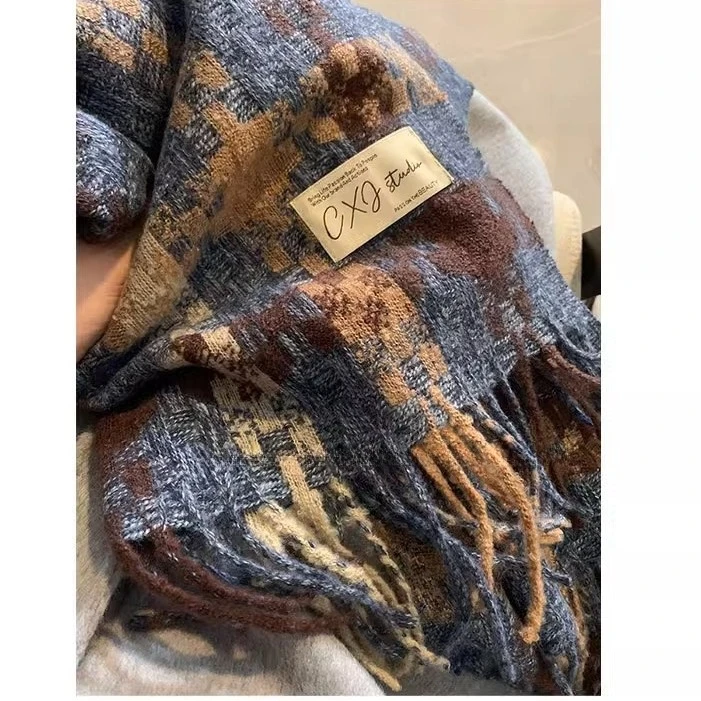 氛围感滴神~高品质秋冬格纹流苏保暖围巾男女情侣长款围脖披肩