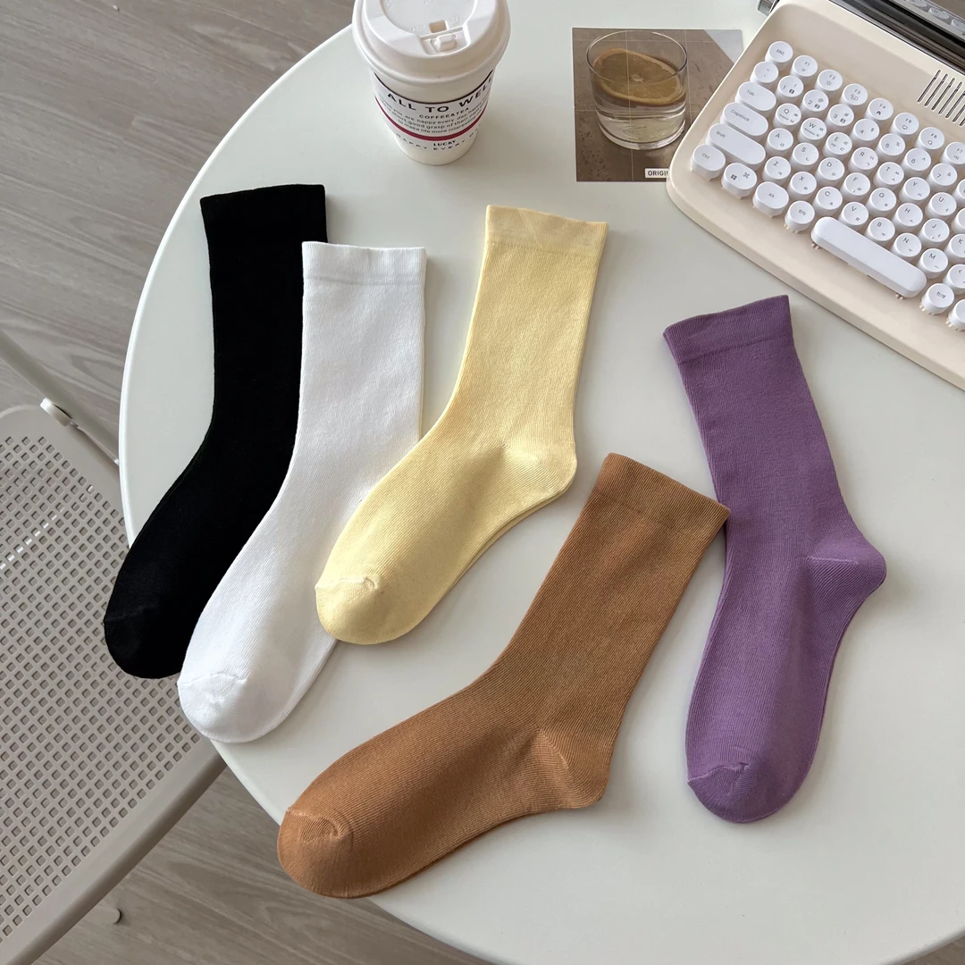 【陈三废专属】秋冬新款基础款堆堆袜纯色中筒袜网红百搭五双装