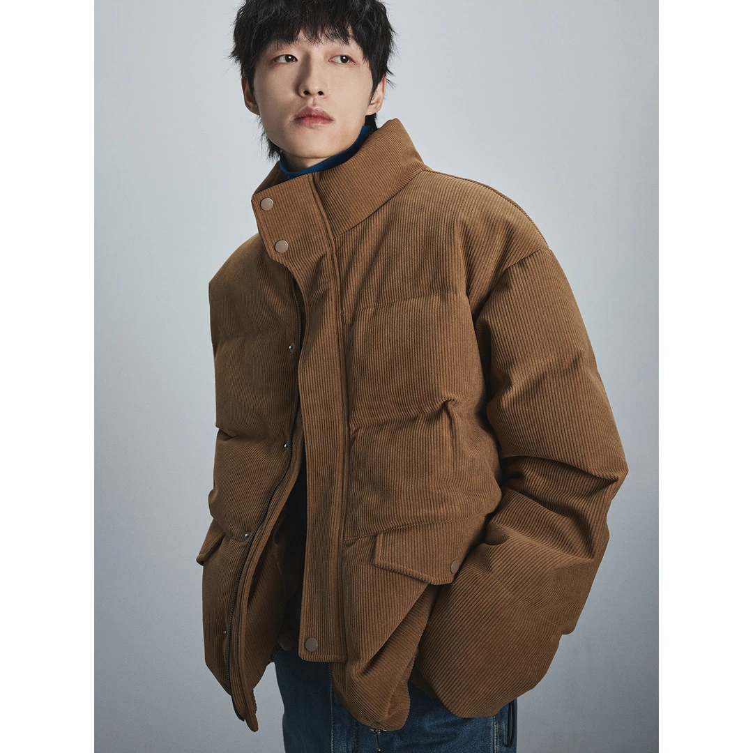 【NANS】复古厚糯灯芯绒宽绗缝双层门襟设计重磅羽绒面包夹克