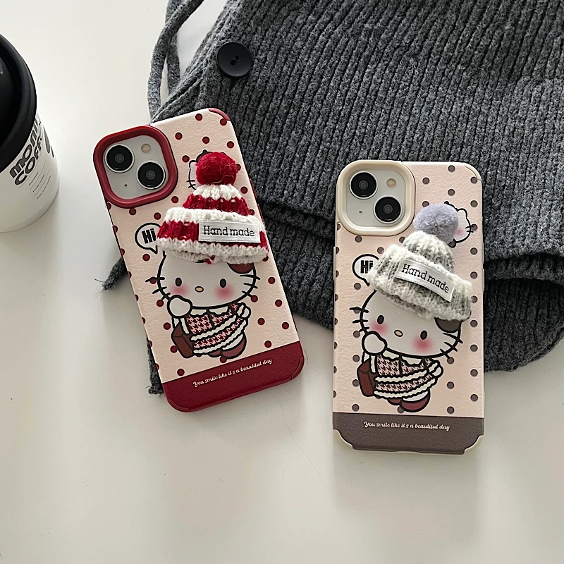 kt壳壳秋冬带帽kt猫波点可爱手机壳苹果保护套iPhone手机壳软壳
