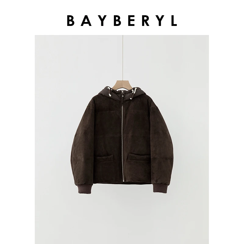 Z6-BAYBERYL老贝脏脏包*连帽棕色冬休闲皮羽绒服YRF4K2202-12/8