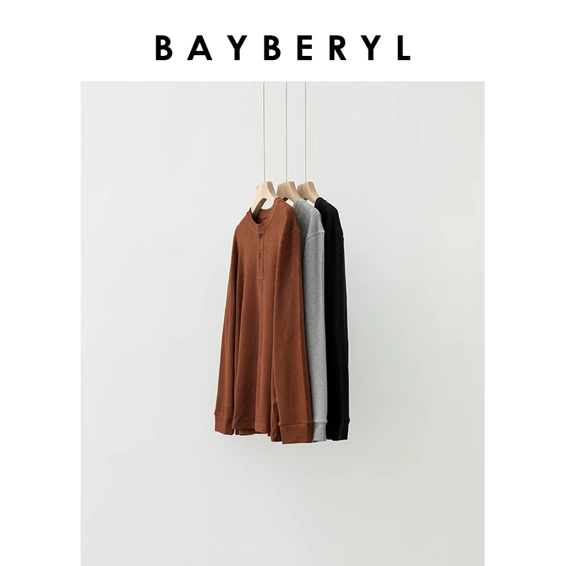 BAYBERY老贝家属亨利领回弹蓄热百搭休闲长袖T恤NT4J1423-10/15