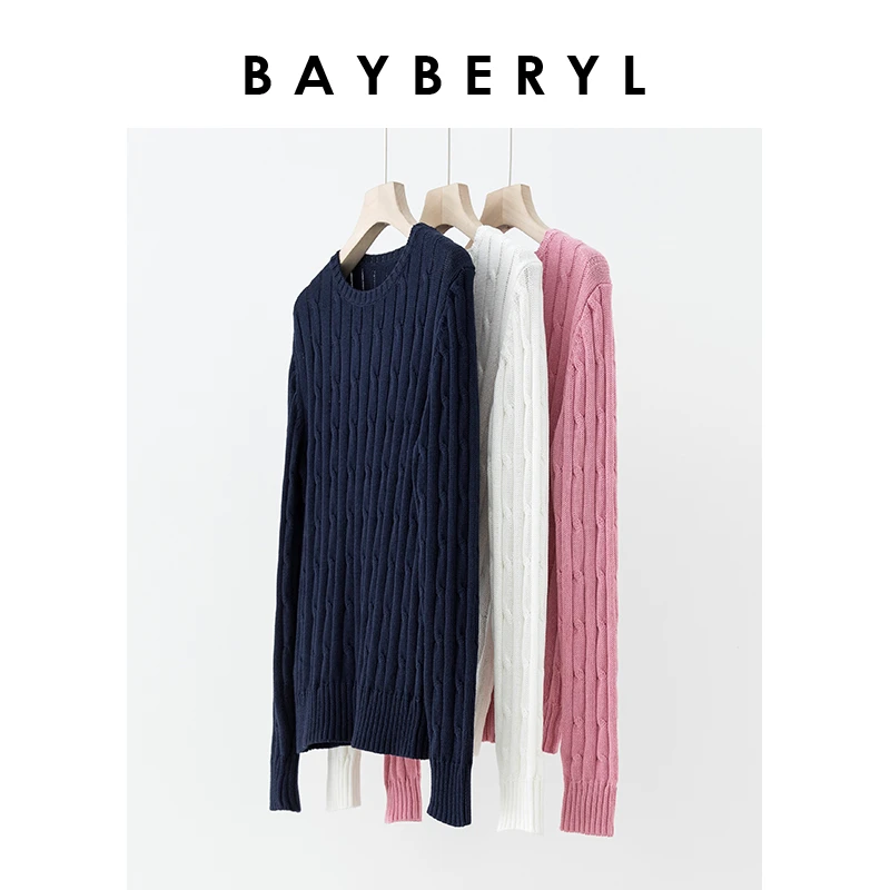 Z6-BAYBERYL老贝棉纱绞花圆领透气百搭24春时尚针织衫ZZS4A1015