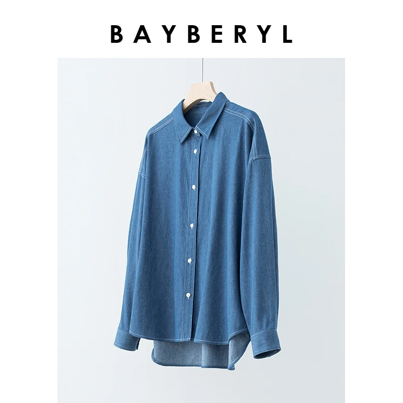 Z6-BAYBERYL老贝翻领褶皱长袖时尚牛仔衬衫NCY2L1304-3/24