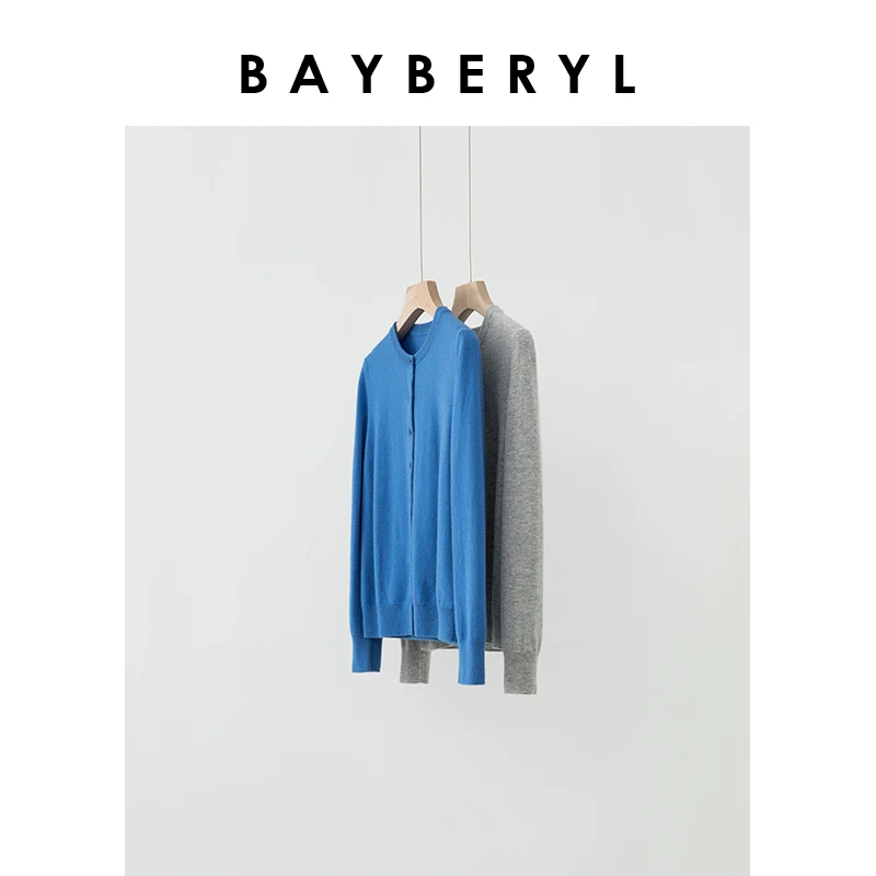 BAYBERYL老贝尼罗蓝*时尚百搭合身圆领针织冬开衫ZZS4L0323-12/4