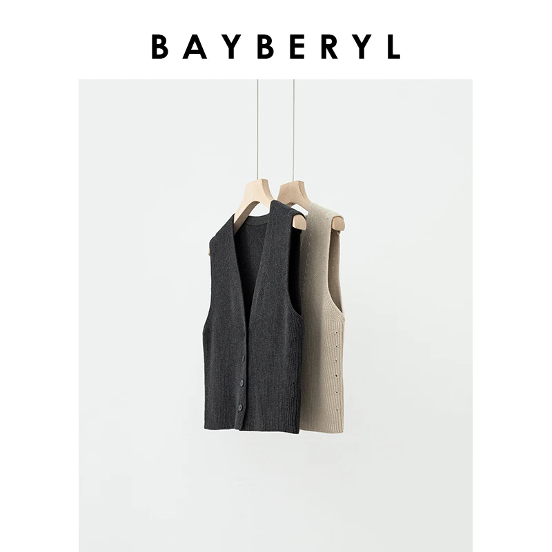 BAYBERYL老贝棉纱叠穿简约V领百搭秋无袖针织背心ZZS4F0528-8/30