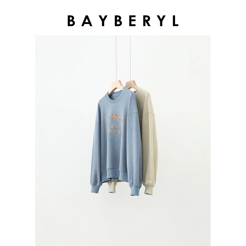 BAYBERYL老贝青春美高*字母减龄百搭圆领套头卫衣NT4H3045-10/15