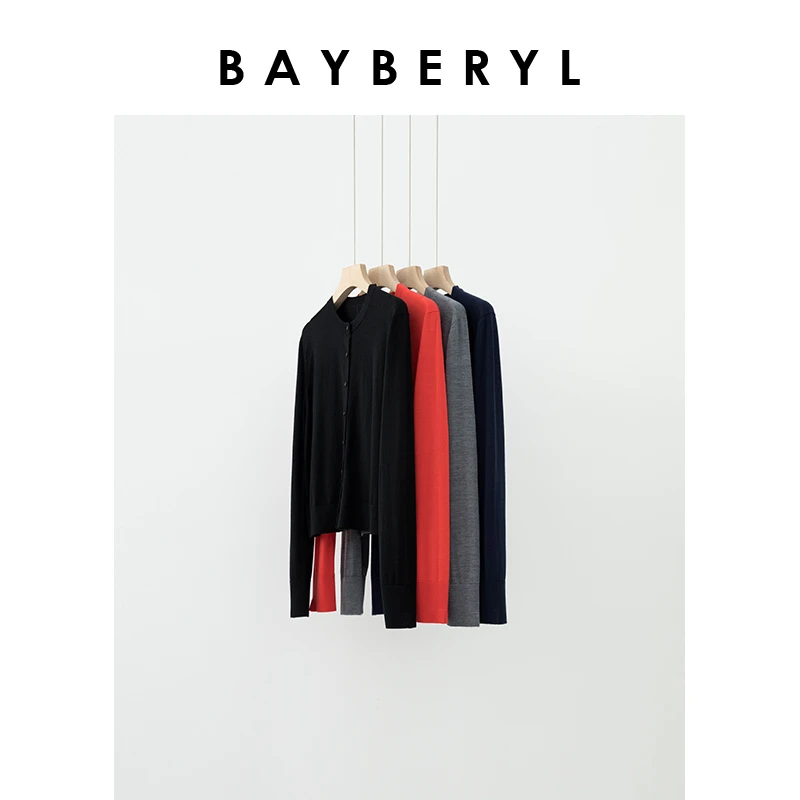 BAYBERYL老贝普罗旺斯*圆领排扣羊毛针织开衫ZZS4G1604