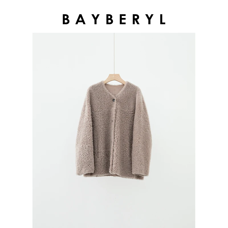 Z6-老贝落樱*粉紫拉贡柔润时尚圆领一体皮衣PY4H2408