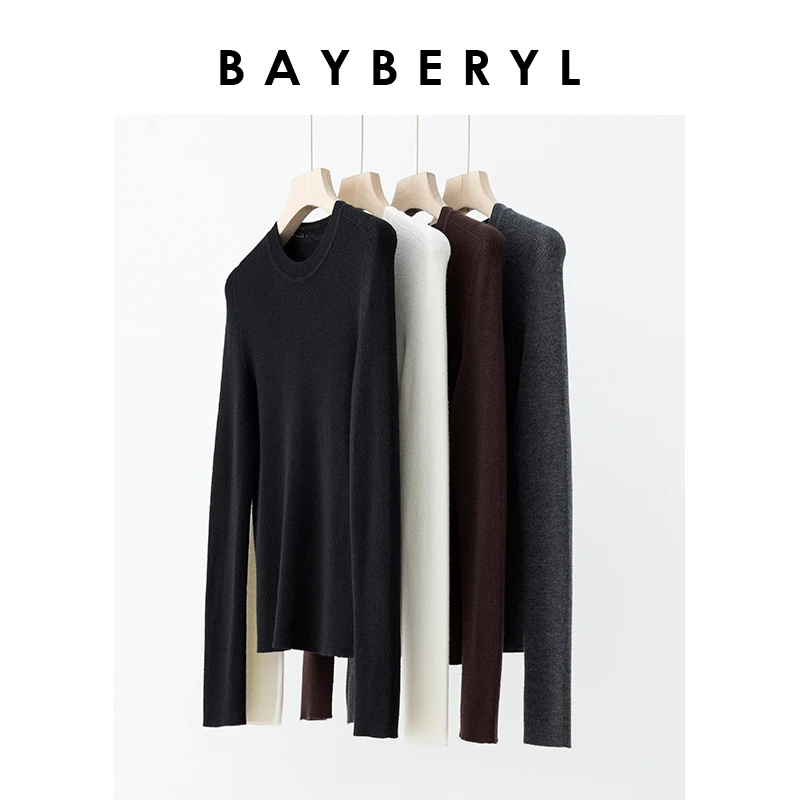 BAYBERY老贝可机洗圆领纯色百搭打底针织衫ZZS3K0201