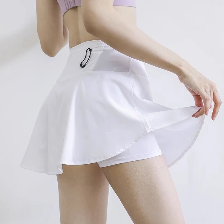 速干跑步运动短裙女高腰防走光瑜伽假两件短裤夏健身服网球裙2023