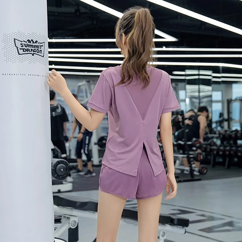 薄款瑜伽服女夏天网红健身房时尚运动套装晨跑步服速干衣宽松大码