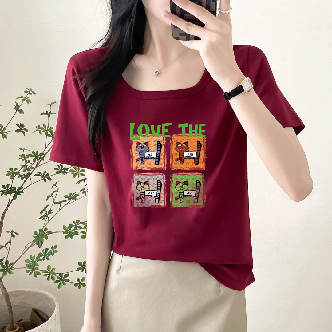 2025年胖妹妹正肩夏季上衣大码女装U领宽松遮肚子t恤短袖百搭