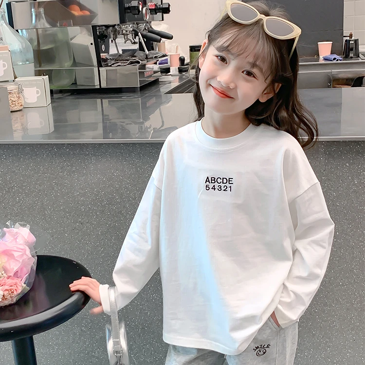 女童白色打底衫春秋款2025新款纯棉女孩春装长袖T恤儿童春季上衣