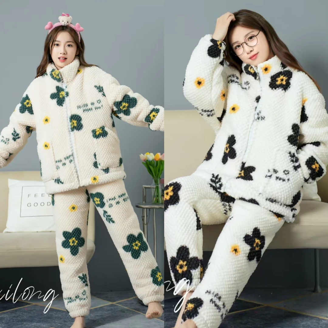 6602 花嫂睡衣冬季新款绒款可外穿家居服套装