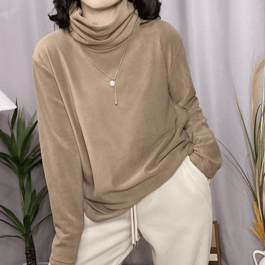 双面德绒堆堆高领打底衫卫衣女秋冬装加绒保暖内搭外穿加厚上衣