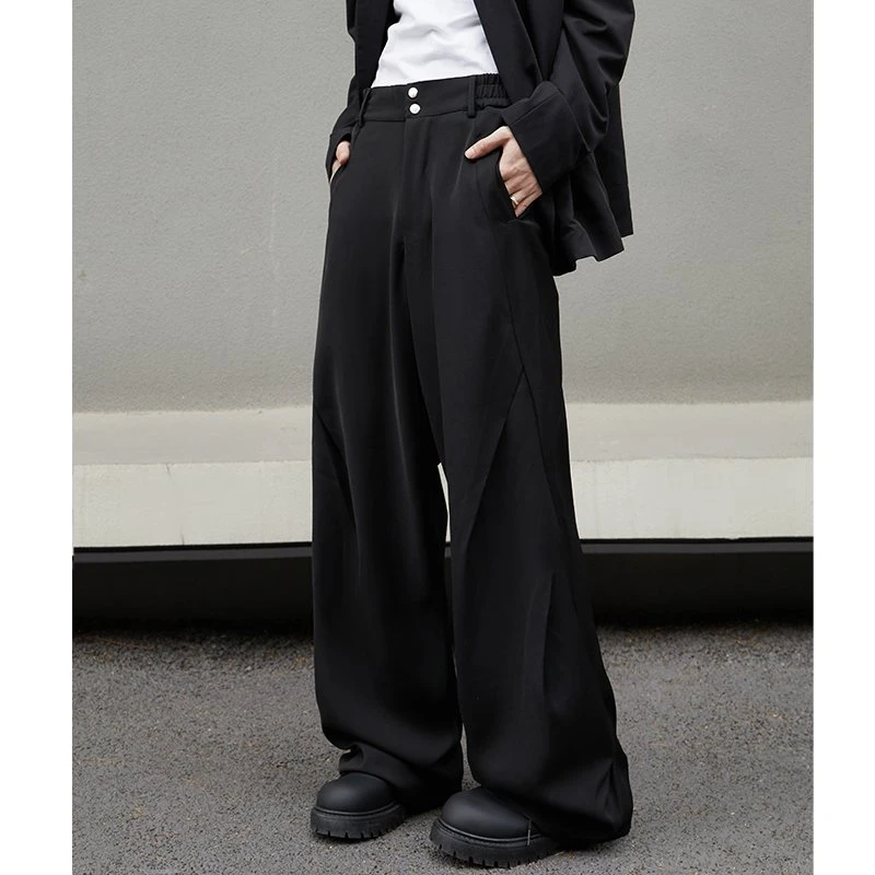 【清仓宠粉福利】黑色显瘦垂感冰丝西装裤直筒宽松阔腿西装休闲裤