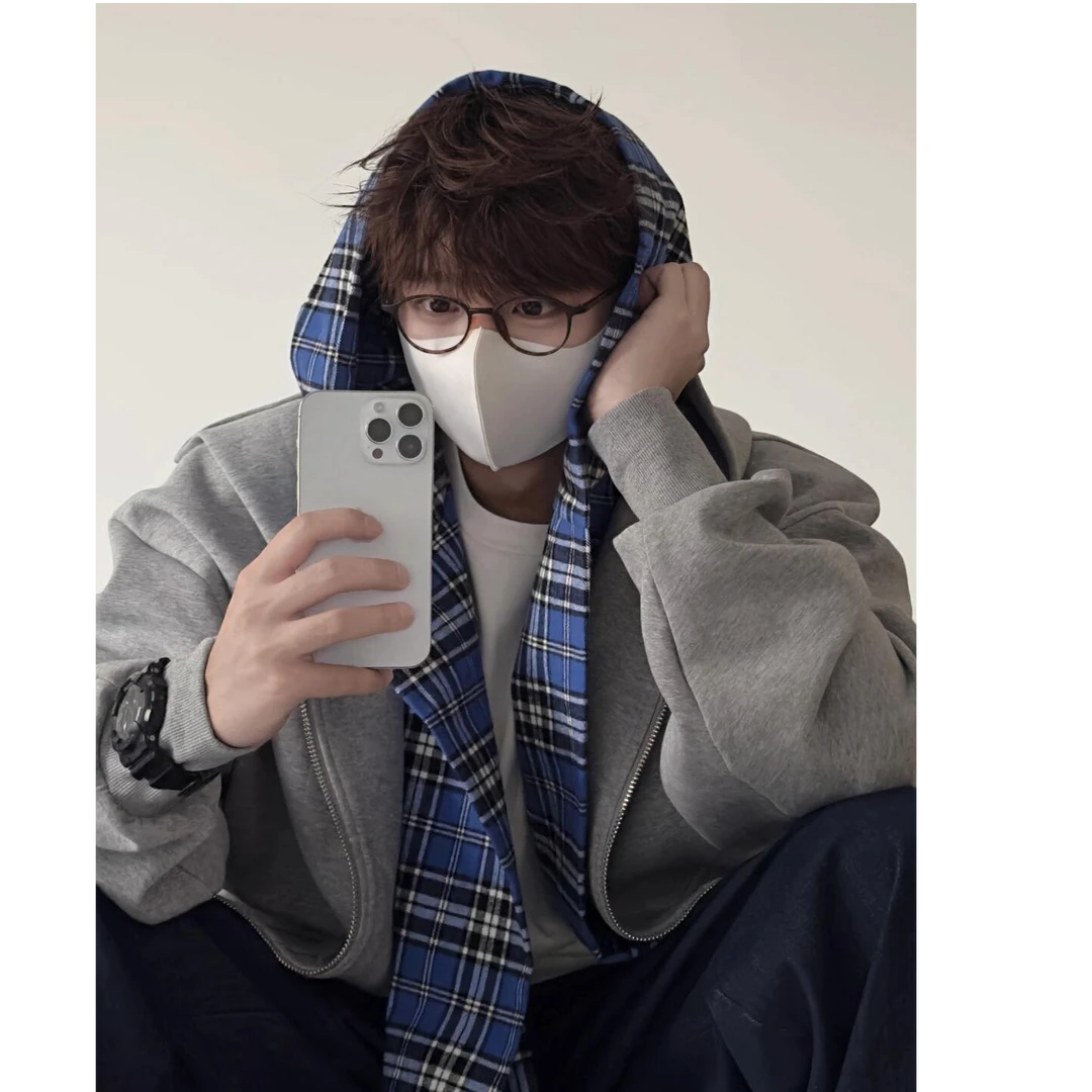 秋冬假两件衬衫装饰连帽开衫外套加绒加厚宽松卫衣保暖上衣