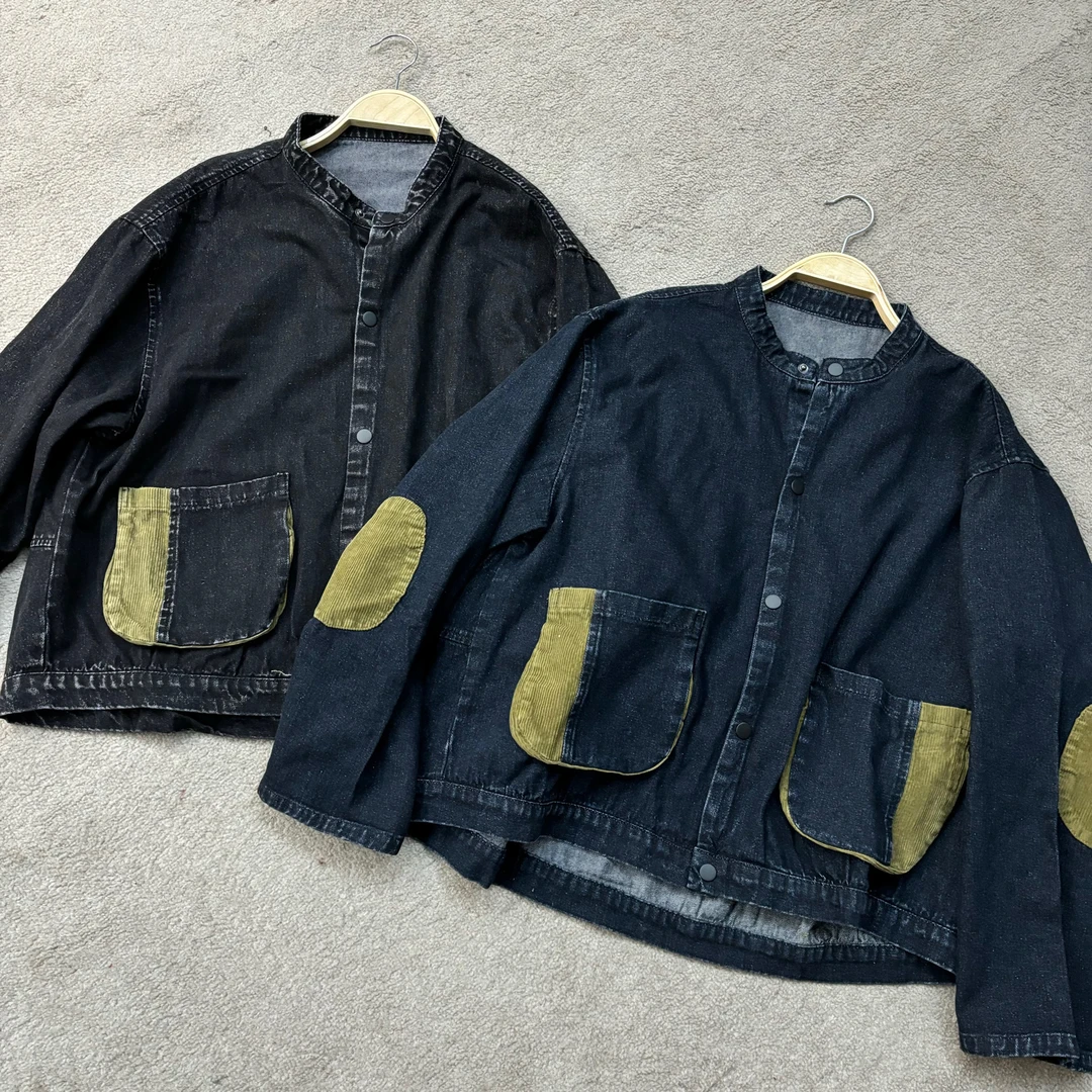 【冰冰一号店】389#小圆领拼灯芯绒牛仔外套高品百搭