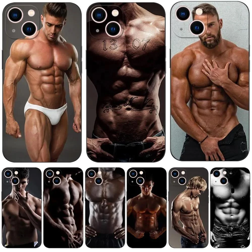 男子健美肌肉性感硅液态胶手机保护壳套适用苹果iPhone15 15XR12p