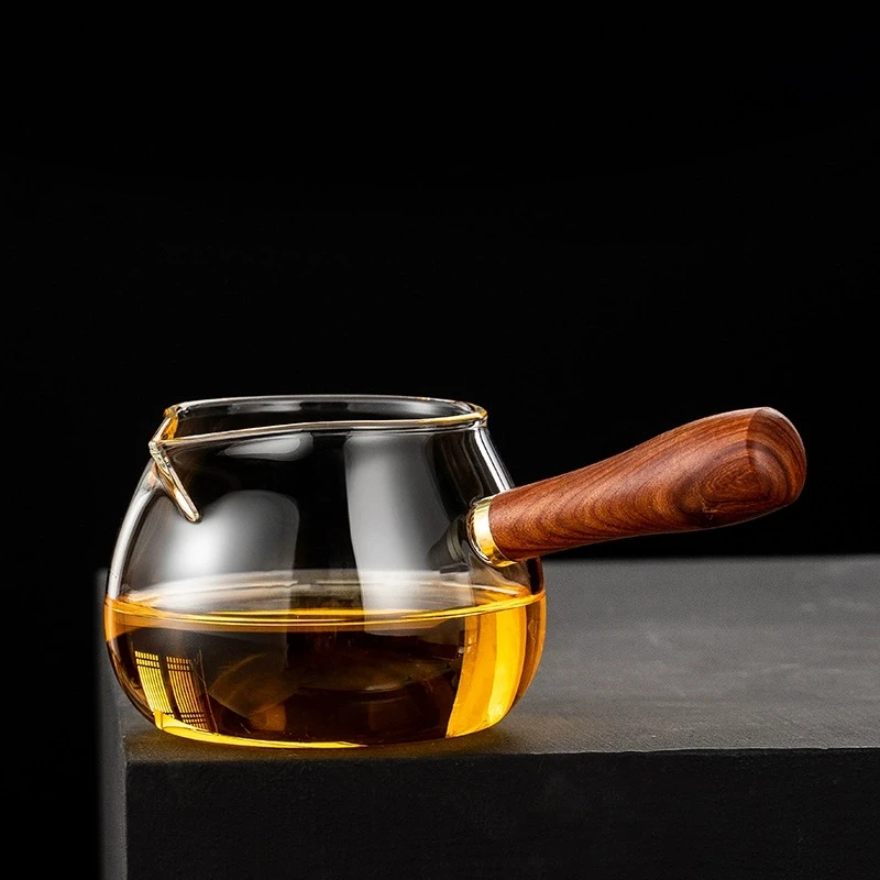 耐高温日式侧木把分茶器茶海玻璃公道杯