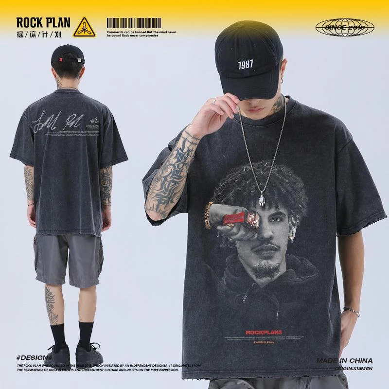 摇滚计划黄蜂队三球鲍尔纯棉篮球衣重磅复古男女同款纯棉短袖T恤