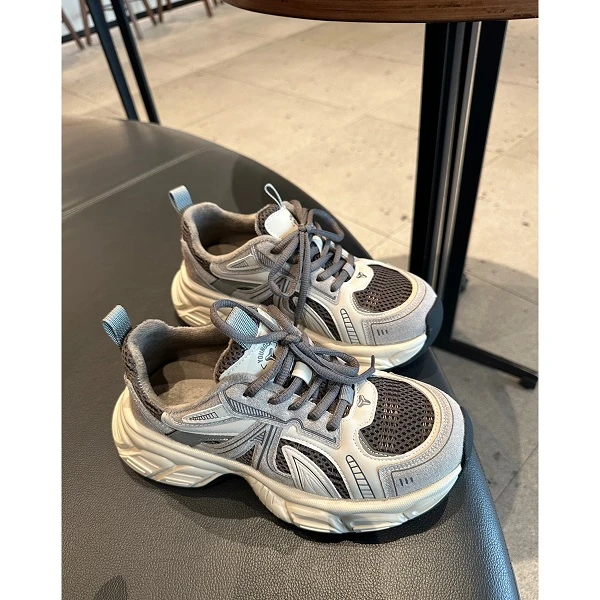 【老爹鞋】暴走好穿~复古加绒增高厚底拼色真皮百搭灰色休闲鞋